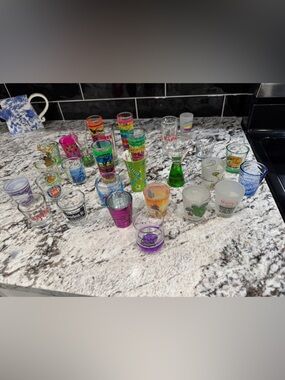 27 random,Colorful Assorted Shot Glass Set - Multi-Color Party Collection